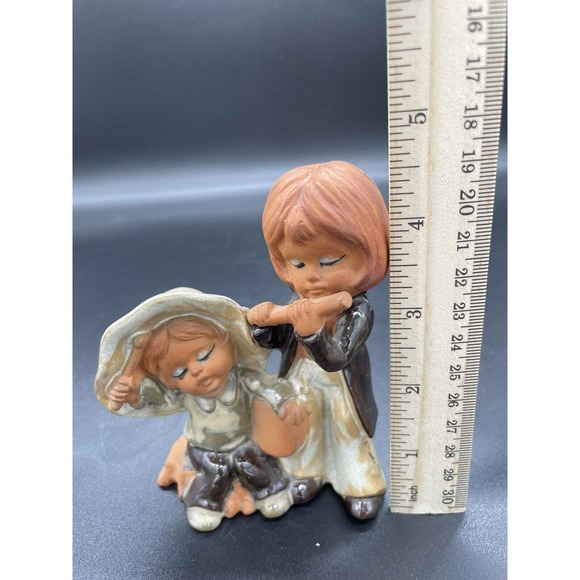 Japan Terracotta Redware Girl Playing Flute, Boy On Banjo Figurine UCTCI Vintage - Picture 8 of 9